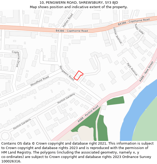 10, PENGWERN ROAD, SHREWSBURY, SY3 8JD: Location map and indicative extent of plot