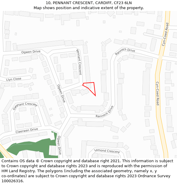 10, PENNANT CRESCENT, CARDIFF, CF23 6LN: Location map and indicative extent of plot