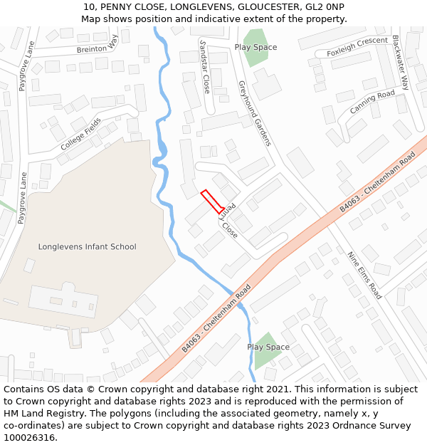 10, PENNY CLOSE, LONGLEVENS, GLOUCESTER, GL2 0NP: Location map and indicative extent of plot