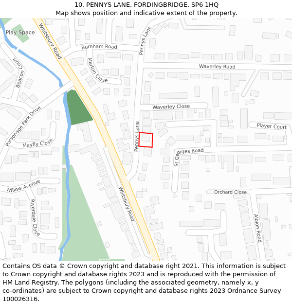10, PENNYS LANE, FORDINGBRIDGE, SP6 1HQ: Location map and indicative extent of plot