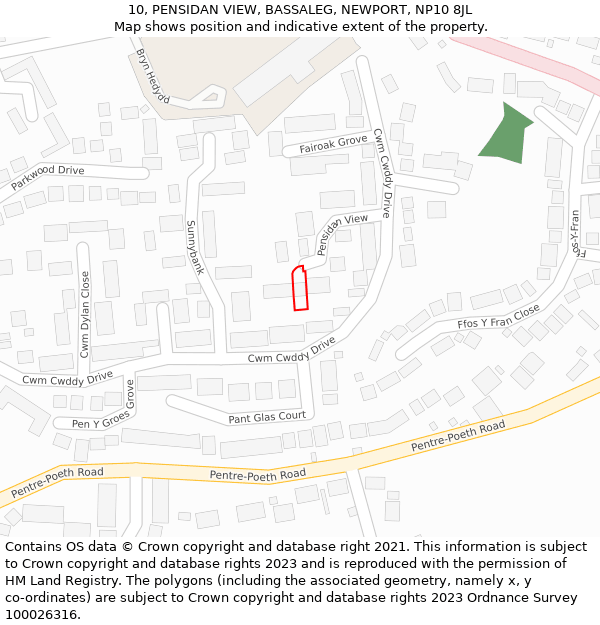 10, PENSIDAN VIEW, BASSALEG, NEWPORT, NP10 8JL: Location map and indicative extent of plot
