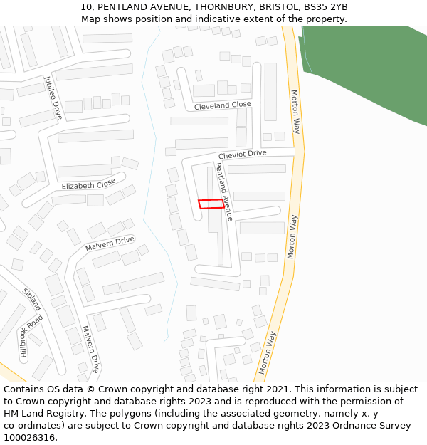 10, PENTLAND AVENUE, THORNBURY, BRISTOL, BS35 2YB: Location map and indicative extent of plot