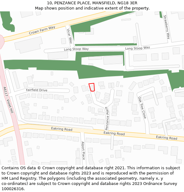 10, PENZANCE PLACE, MANSFIELD, NG18 3ER: Location map and indicative extent of plot