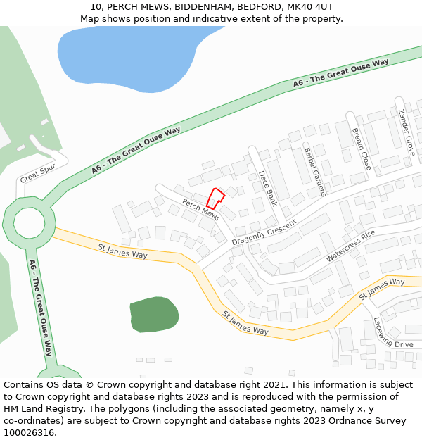 10, PERCH MEWS, BIDDENHAM, BEDFORD, MK40 4UT: Location map and indicative extent of plot