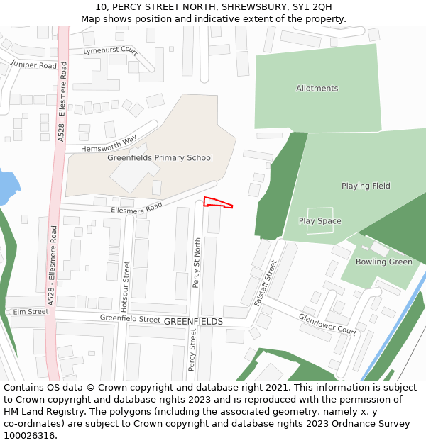 10, PERCY STREET NORTH, SHREWSBURY, SY1 2QH: Location map and indicative extent of plot