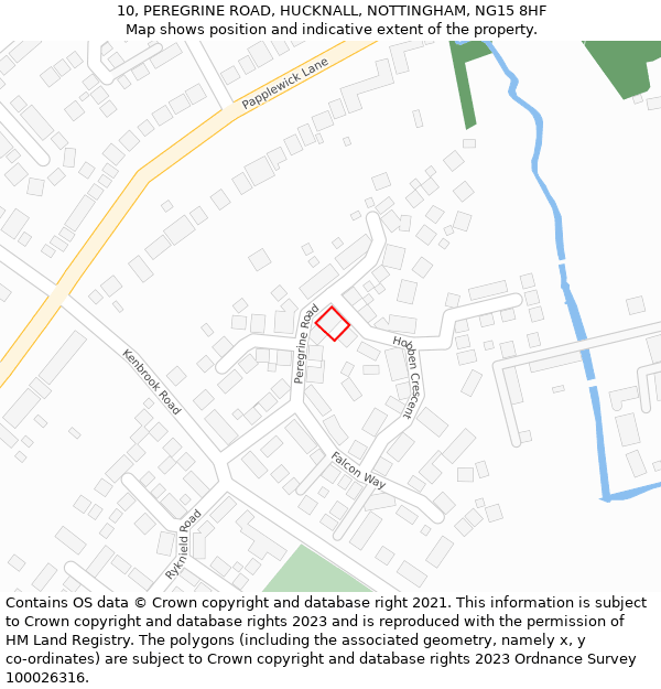 10, PEREGRINE ROAD, HUCKNALL, NOTTINGHAM, NG15 8HF: Location map and indicative extent of plot