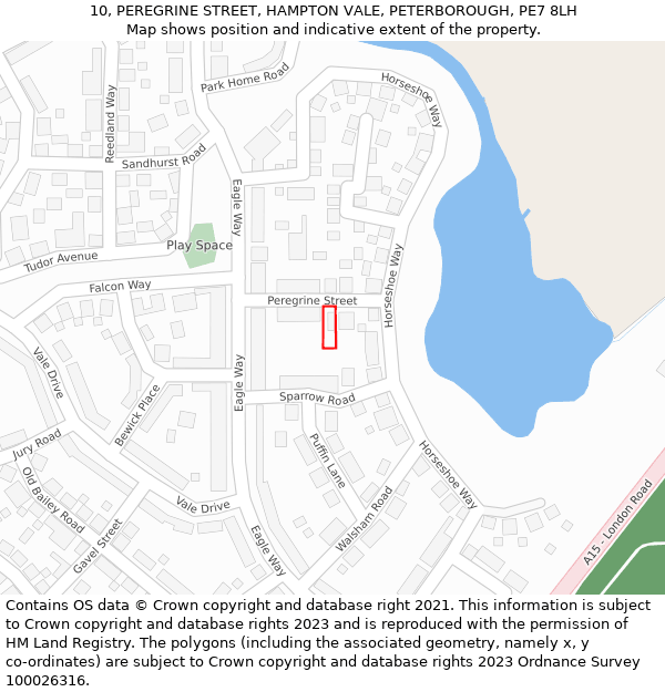 10, PEREGRINE STREET, HAMPTON VALE, PETERBOROUGH, PE7 8LH: Location map and indicative extent of plot