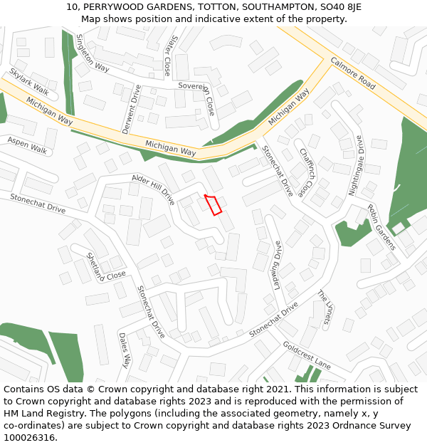 10, PERRYWOOD GARDENS, TOTTON, SOUTHAMPTON, SO40 8JE: Location map and indicative extent of plot