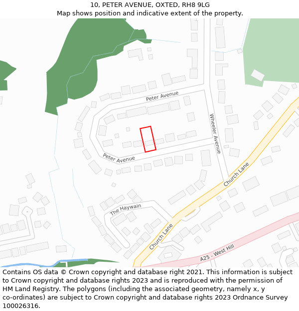 10, PETER AVENUE, OXTED, RH8 9LG: Location map and indicative extent of plot