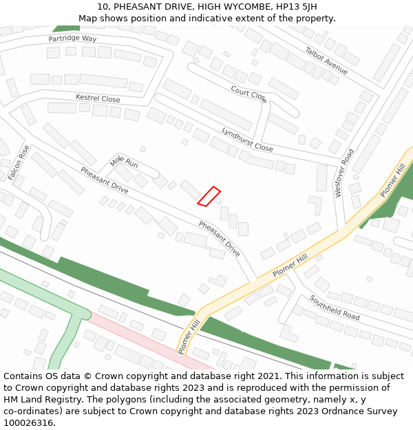 10, PHEASANT DRIVE, HIGH WYCOMBE, HP13 5JH: Location map and indicative extent of plot