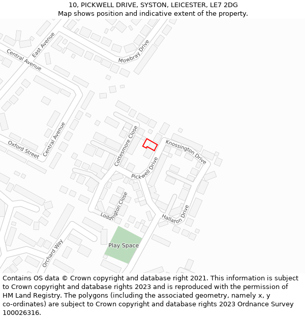 10, PICKWELL DRIVE, SYSTON, LEICESTER, LE7 2DG: Location map and indicative extent of plot