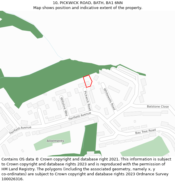 10, PICKWICK ROAD, BATH, BA1 6NN: Location map and indicative extent of plot