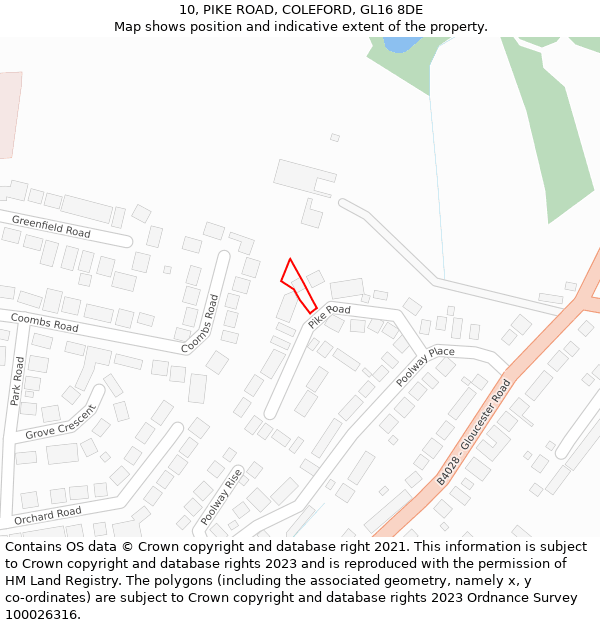 10, PIKE ROAD, COLEFORD, GL16 8DE: Location map and indicative extent of plot