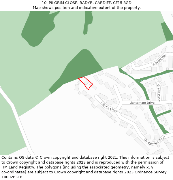 10, PILGRIM CLOSE, RADYR, CARDIFF, CF15 8GD: Location map and indicative extent of plot