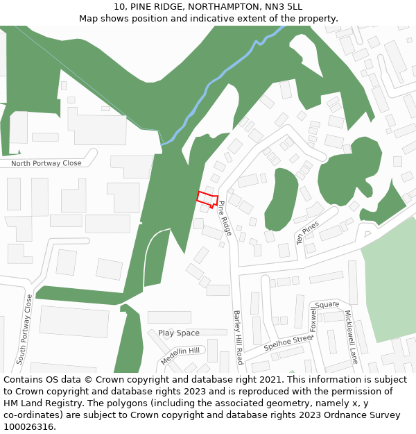 10, PINE RIDGE, NORTHAMPTON, NN3 5LL: Location map and indicative extent of plot