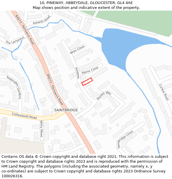 10, PINEWAY, ABBEYDALE, GLOUCESTER, GL4 4AE: Location map and indicative extent of plot