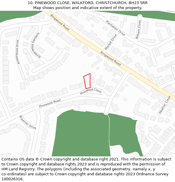 10, PINEWOOD CLOSE, WALKFORD, CHRISTCHURCH, BH23 5RR: Location map and indicative extent of plot