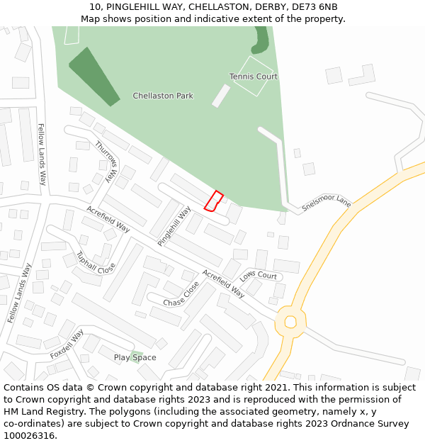 10, PINGLEHILL WAY, CHELLASTON, DERBY, DE73 6NB: Location map and indicative extent of plot