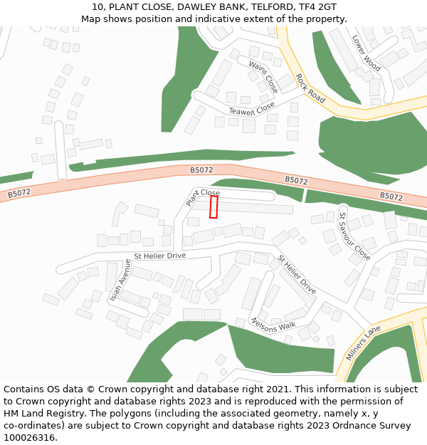 10, PLANT CLOSE, DAWLEY BANK, TELFORD, TF4 2GT: Location map and indicative extent of plot