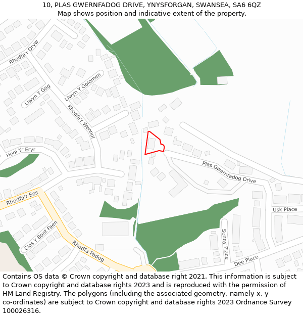 10, PLAS GWERNFADOG DRIVE, YNYSFORGAN, SWANSEA, SA6 6QZ: Location map and indicative extent of plot