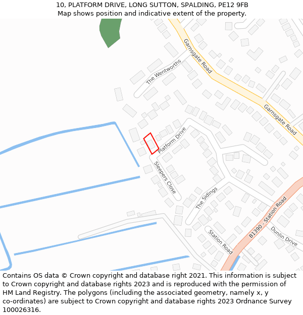 10, PLATFORM DRIVE, LONG SUTTON, SPALDING, PE12 9FB: Location map and indicative extent of plot