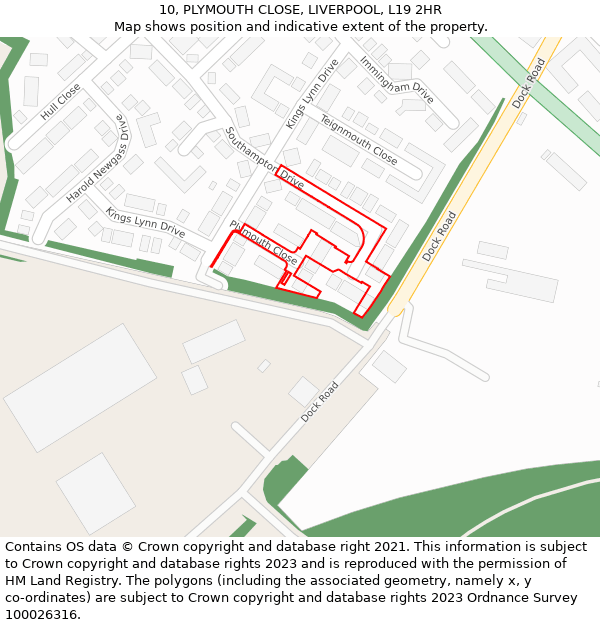 10, PLYMOUTH CLOSE, LIVERPOOL, L19 2HR: Location map and indicative extent of plot
