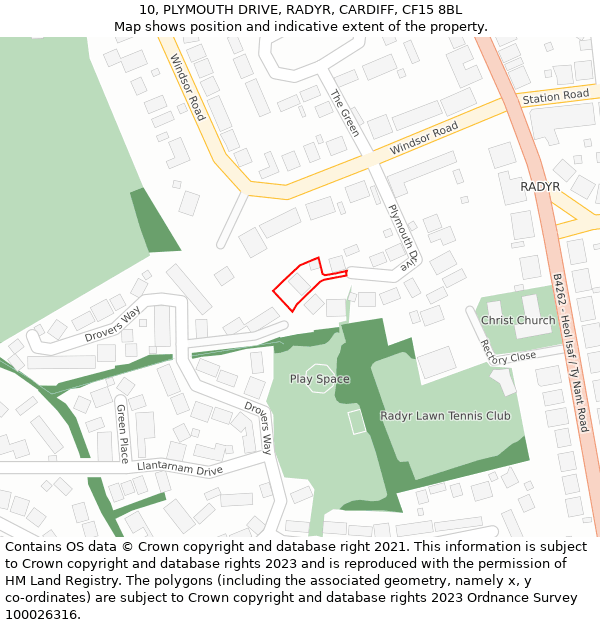 10, PLYMOUTH DRIVE, RADYR, CARDIFF, CF15 8BL: Location map and indicative extent of plot