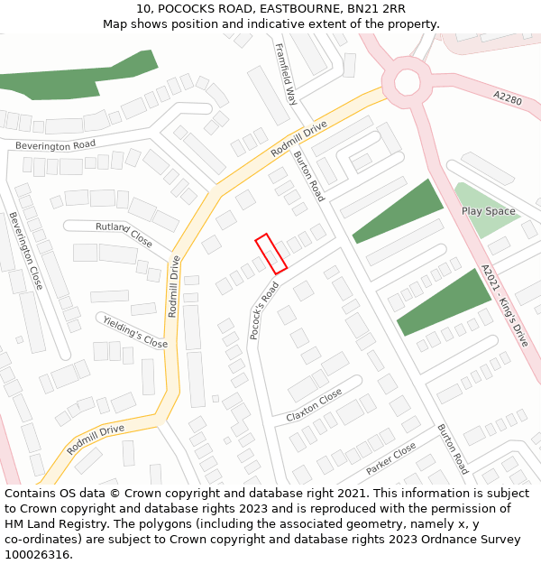 10, POCOCKS ROAD, EASTBOURNE, BN21 2RR: Location map and indicative extent of plot