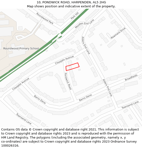 10, PONDWICK ROAD, HARPENDEN, AL5 2HG: Location map and indicative extent of plot