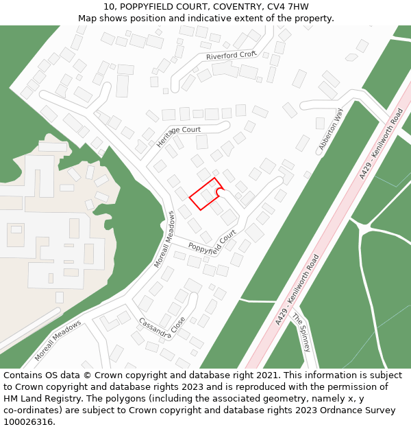 10, POPPYFIELD COURT, COVENTRY, CV4 7HW: Location map and indicative extent of plot