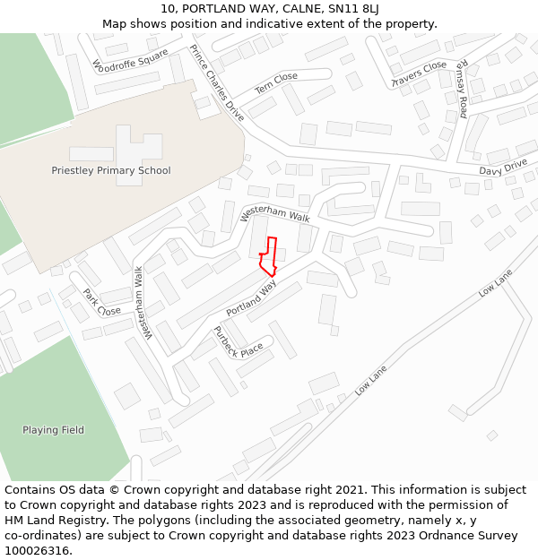 10, PORTLAND WAY, CALNE, SN11 8LJ: Location map and indicative extent of plot