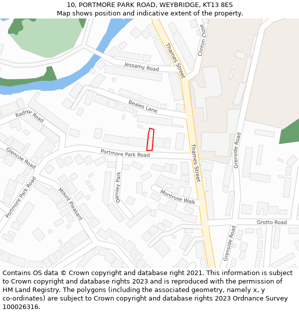 10, PORTMORE PARK ROAD, WEYBRIDGE, KT13 8ES: Location map and indicative extent of plot