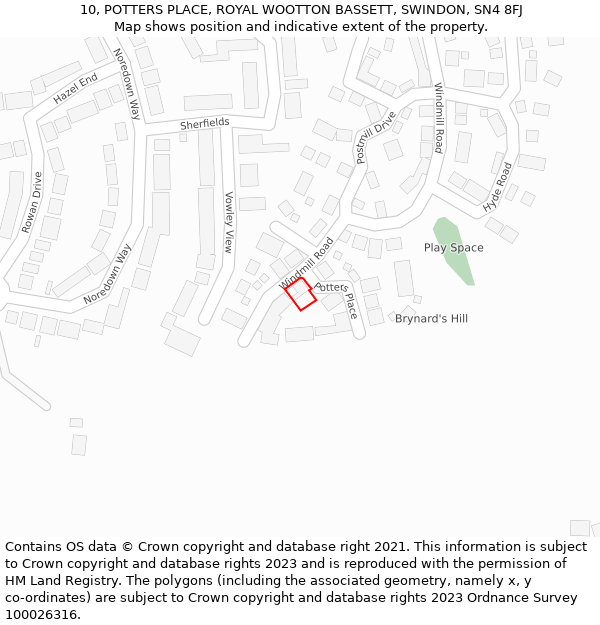 10, POTTERS PLACE, ROYAL WOOTTON BASSETT, SWINDON, SN4 8FJ: Location map and indicative extent of plot