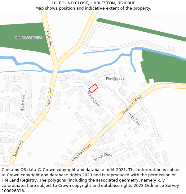 10, POUND CLOSE, HARLESTON, IP20 9HF: Location map and indicative extent of plot