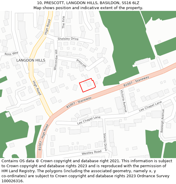 10, PRESCOTT, LANGDON HILLS, BASILDON, SS16 6LZ: Location map and indicative extent of plot