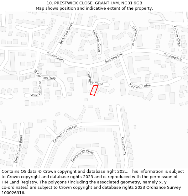 10, PRESTWICK CLOSE, GRANTHAM, NG31 9GB: Location map and indicative extent of plot