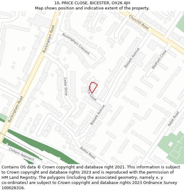 10, PRICE CLOSE, BICESTER, OX26 4JH: Location map and indicative extent of plot