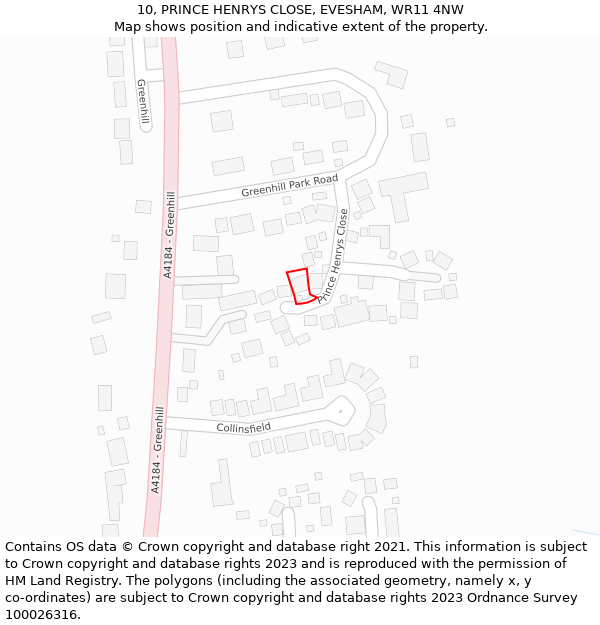 10, PRINCE HENRYS CLOSE, EVESHAM, WR11 4NW: Location map and indicative extent of plot