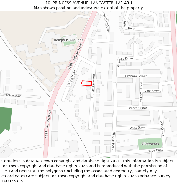 10, PRINCESS AVENUE, LANCASTER, LA1 4RU: Location map and indicative extent of plot