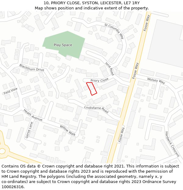 10, PRIORY CLOSE, SYSTON, LEICESTER, LE7 1RY: Location map and indicative extent of plot