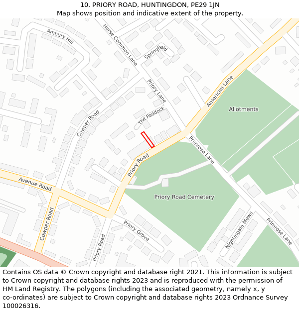 10, PRIORY ROAD, HUNTINGDON, PE29 1JN: Location map and indicative extent of plot