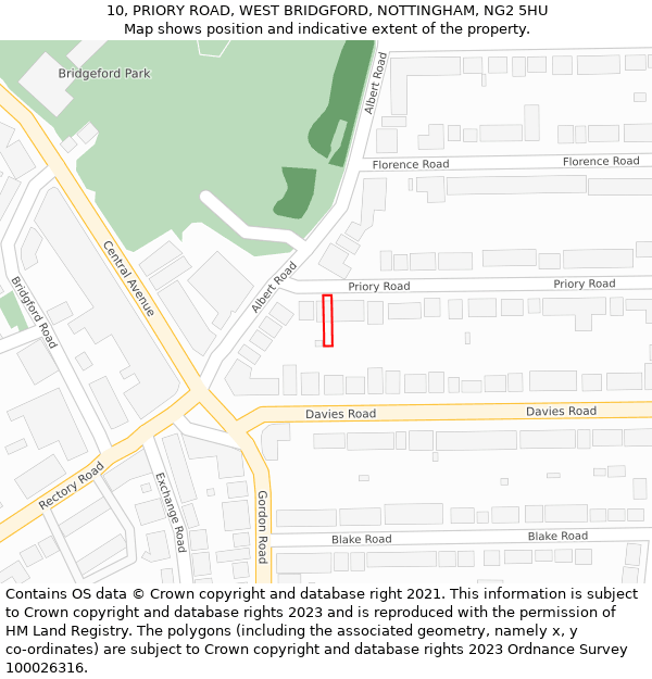 10, PRIORY ROAD, WEST BRIDGFORD, NOTTINGHAM, NG2 5HU: Location map and indicative extent of plot
