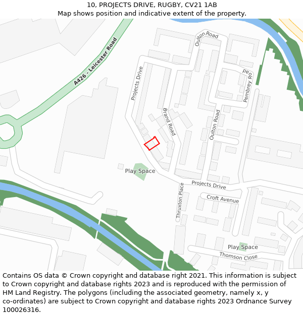 10, PROJECTS DRIVE, RUGBY, CV21 1AB: Location map and indicative extent of plot