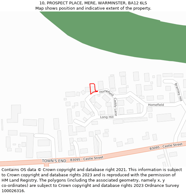 10, PROSPECT PLACE, MERE, WARMINSTER, BA12 6LS: Location map and indicative extent of plot