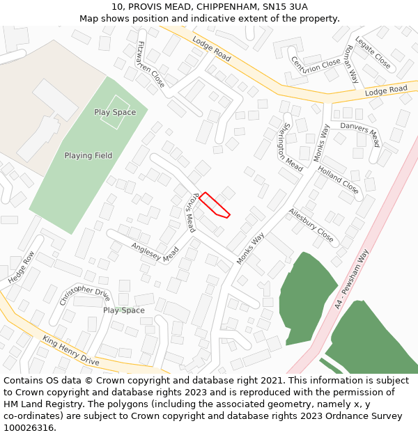 10, PROVIS MEAD, CHIPPENHAM, SN15 3UA: Location map and indicative extent of plot