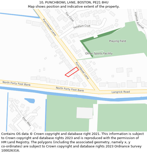 10, PUNCHBOWL LANE, BOSTON, PE21 8HU: Location map and indicative extent of plot