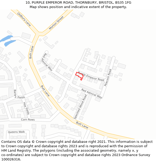 10, PURPLE EMPEROR ROAD, THORNBURY, BRISTOL, BS35 1FG: Location map and indicative extent of plot