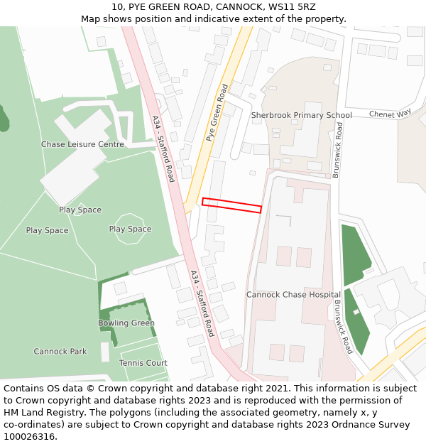 10, PYE GREEN ROAD, CANNOCK, WS11 5RZ: Location map and indicative extent of plot