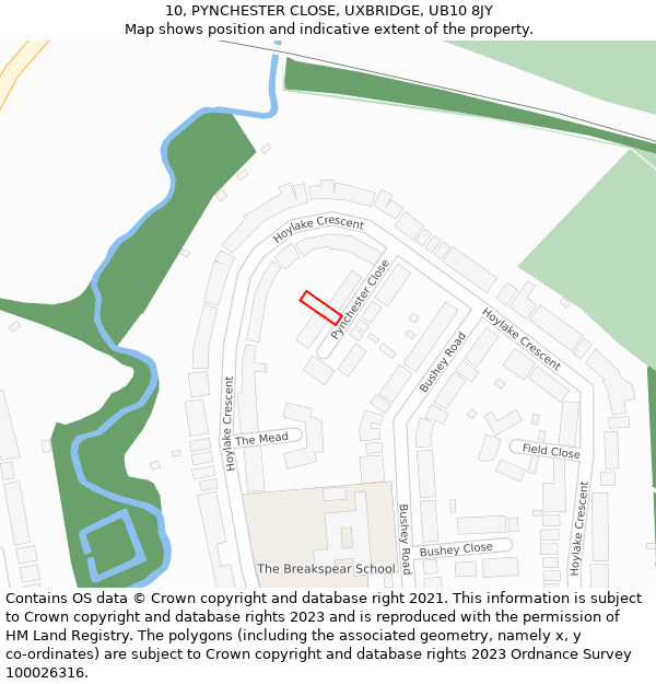 10, PYNCHESTER CLOSE, UXBRIDGE, UB10 8JY: Location map and indicative extent of plot