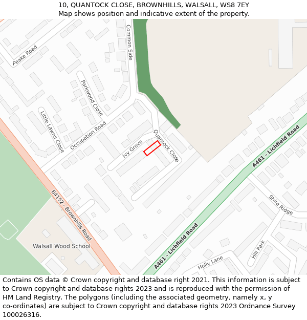 10, QUANTOCK CLOSE, BROWNHILLS, WALSALL, WS8 7EY: Location map and indicative extent of plot